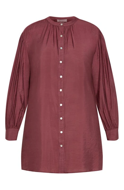 City Chic Joy Button-up Tunic Shirt In Deep Rose