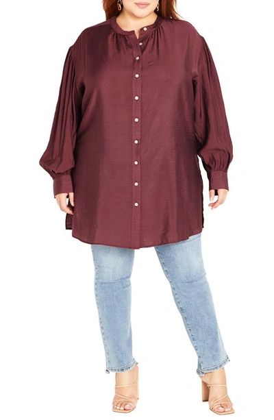 City Chic Joy Button-up Tunic Shirt In Deep Rose