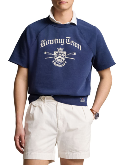 Shop Polo Ralph Lauren Men's Rowing Vintage Fleece Short-sleeve Sweatshirt In Dark Cobalt