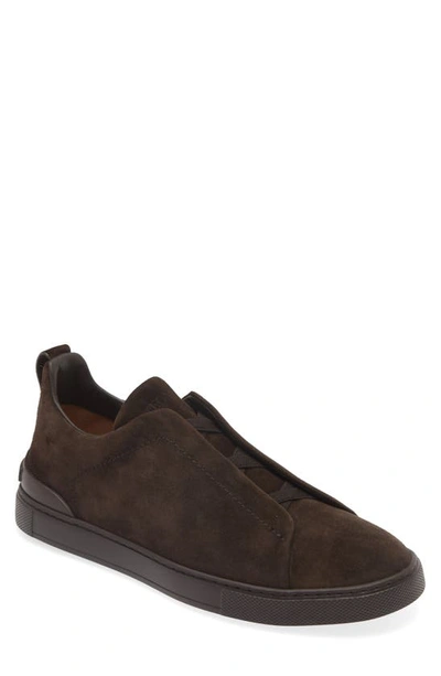 Shop Zegna Triple Stitch Suede Sneaker In Brown