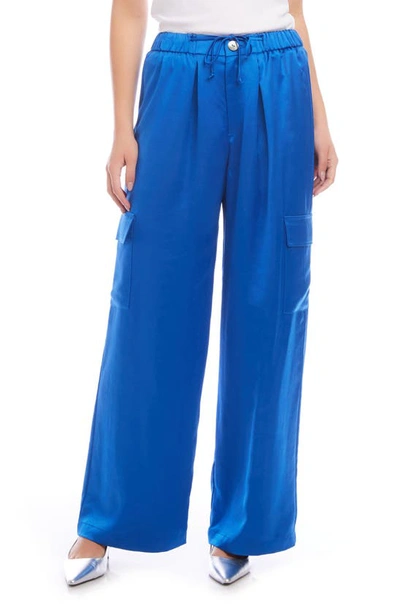 Shop Fifteen Twenty Sofi Satin Wide Leg Pants In Sapphire Blue