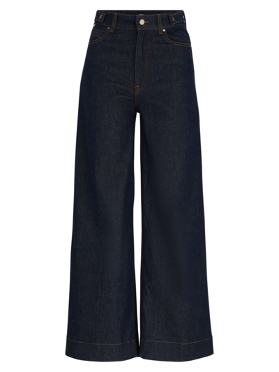 Shop Hugo Boss Women's Slim-fit Wide-leg Jeans In Stretch Denim In Blue