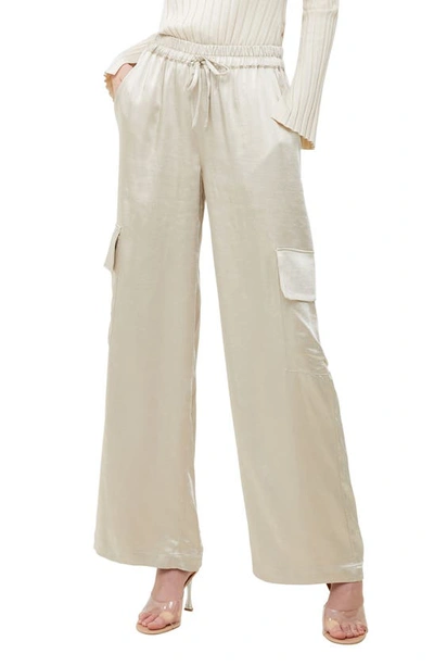 Shop French Connection Chloetta Satin Cargo Pants In Silver Lining/ Beige