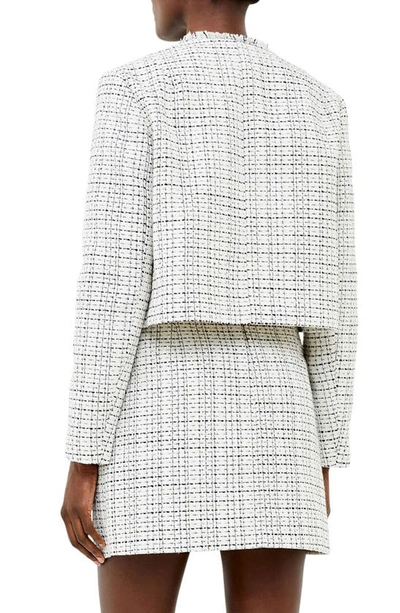Shop French Connection Effie Fringe Detail Tweed Jacket In Classic Cream/blacko