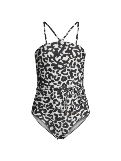 Shop Change Of Scenery Women's Daphne High Neck One-piece Swimsuit In Mia Leopard