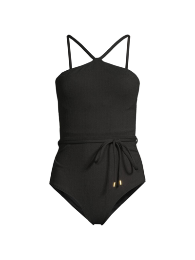 Shop Change Of Scenery Women's Daphne High Neck One-piece Swimsuit In Black Texture