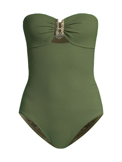 Shop Change Of Scenery Women's Lisa Bandeau One-piece Swimsuit In Olive Texture