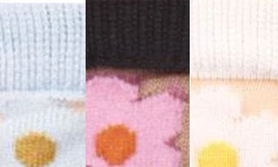 Memoi Daisy Assorted 3-pack Sheer Crew Socks In Black-white-gray