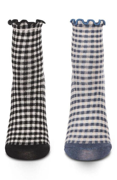 Memoi Gingham Assorted 2-pack Ankle Socks In Black-blue