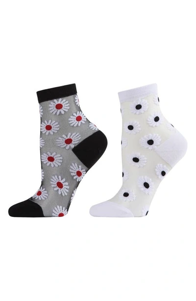 Shop Memoi Daisy Assorted 2-pack Sheer Ankle Socks In Black-blue