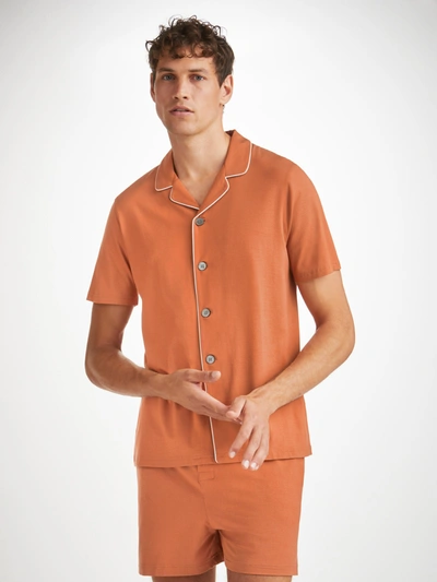 Shop Derek Rose Men's Short Pyjamas Basel Micro Modal Stretch Terracotta In Orange