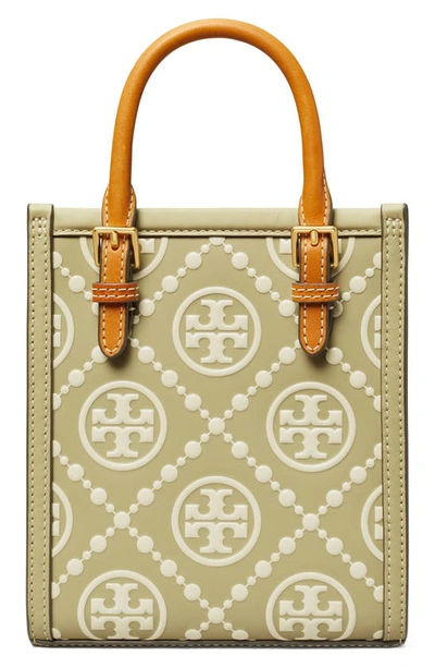 Shop Tory Burch T Monogram Embossed Leather Crossbody Tote In Olive Spring