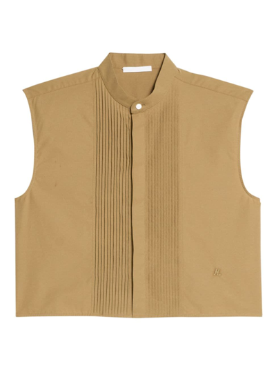 Shop Helmut Lang Men's Cotton Sleeveless Tuxedo Shirt In Trench