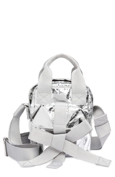 Shop Simone Rocha Mini Classic Bow Metallic Faux Leather Crossbody Bag In Silver