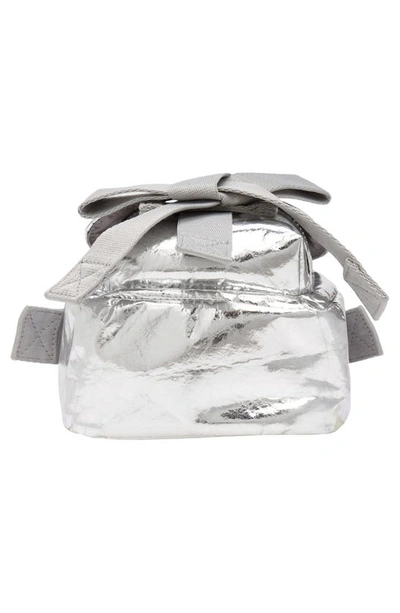 Shop Simone Rocha Mini Classic Bow Metallic Faux Leather Crossbody Bag In Silver