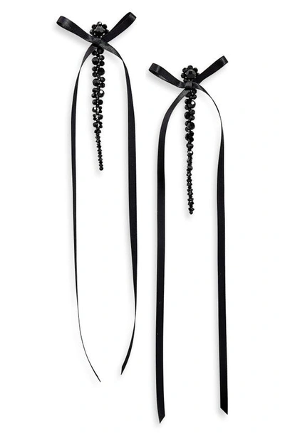 Shop Simone Rocha Bow Ribbon Beaded Drop Earrings In Jet/ Black