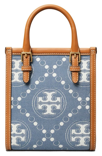 Tory Burch Mini T Monogram North/south Denim Tote In Denim Multi