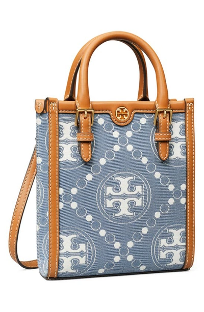 Tory Burch Mini T Monogram North/south Denim Tote In Denim Multi