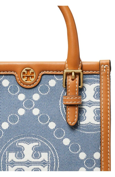 Tory Burch Mini T Monogram North/south Denim Tote In Denim Multi