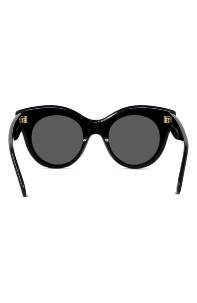 Shop Loewe Curvy 49mm Small Round Sunglasses In Shiny Black / Smoke
