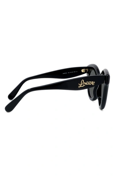 Shop Loewe Curvy 49mm Small Round Sunglasses In Shiny Black / Smoke