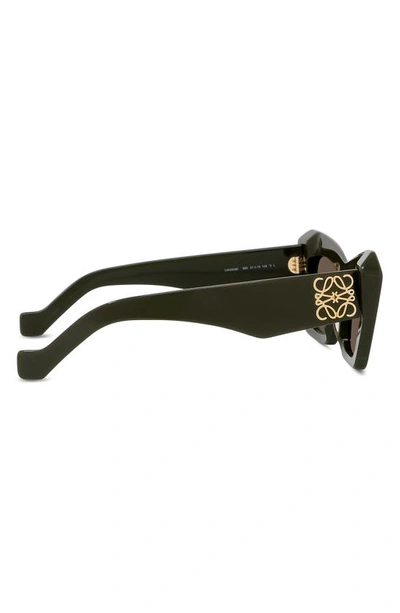 Shop Loewe Anagram 51mm Cat Eye Sunglasses In Shiny Dark Green / Brown