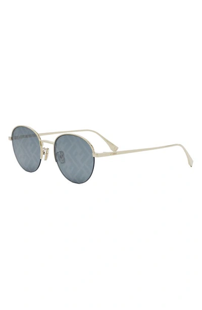 Shop Fendi The  Travel 52mm Mirrored Round Sunglasses In Gold / Blue Mirror