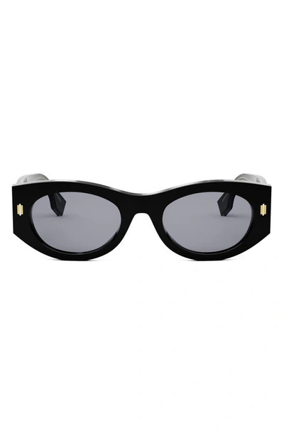 Shop Fendi Roma 52mm Oval Sunglasses In Shiny Black / Blue