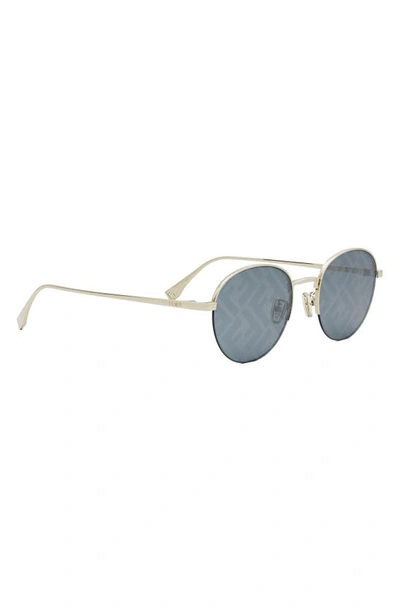 Shop Fendi The  Travel 52mm Mirrored Round Sunglasses In Gold / Blue Mirror