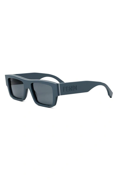 Shop Fendi Signature 53mm Rectangular Sunglasses In Shiny Blue / Blue