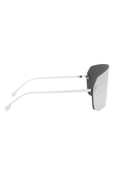 Shop Fendi The  First Rectangular Shield Sunglasses In Shiny Palladium / Smoke Mirror