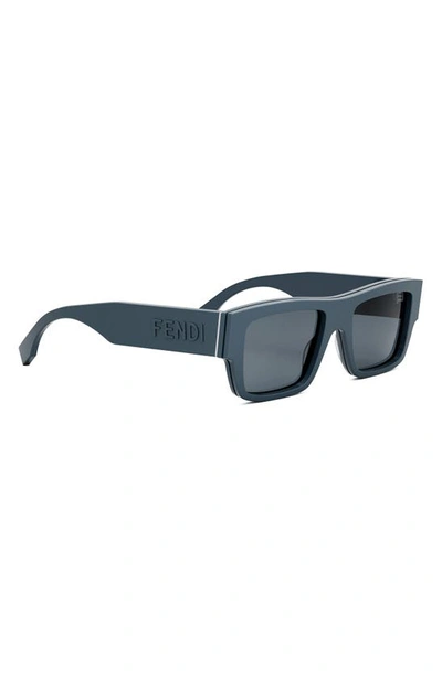 Shop Fendi Signature 53mm Rectangular Sunglasses In Shiny Blue / Blue