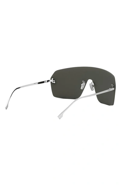 Shop Fendi The  First Rectangular Shield Sunglasses In Shiny Palladium / Smoke Mirror