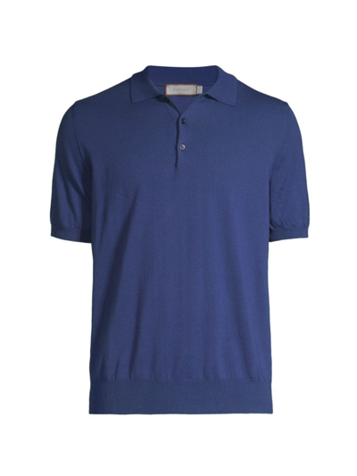 Shop Canali Men's Cotton Knit Polo Shirt In Blue