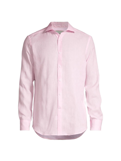Shop Canali Men's Regular Fit Linen Sport Shirt In Pink