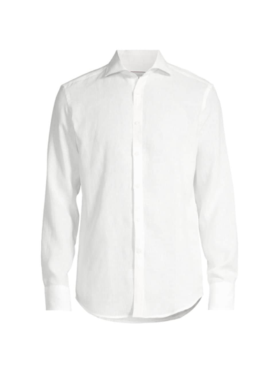 Shop Canali Men's Regular Fit Linen Sport Shirt In White