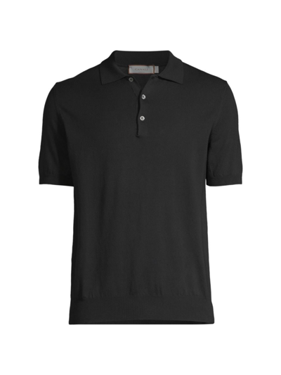 Shop Canali Men's Cotton Knit Polo Shirt In Black
