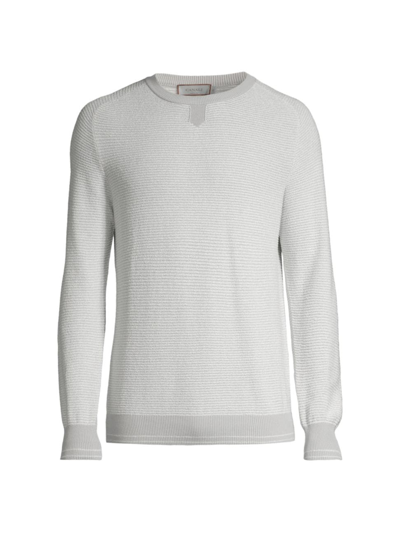 Shop Canali Men's Striped Crewneck Sweater In Light Grey