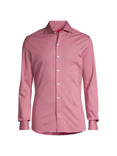 Shop Isaia Men's Jersey Button-front Shirt In Pink