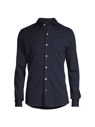 Shop Isaia Men's Jersey Button-front Shirt In Dark Blue