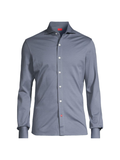 Shop Isaia Men's Jersey Button-front Shirt In Medium Blue