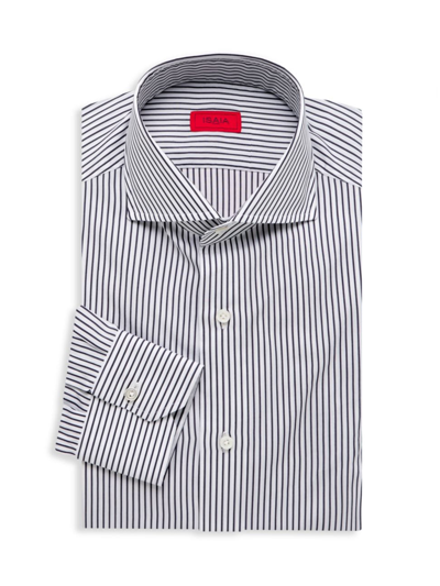 Shop Isaia Men's Mix Dress Shirt In Blue Stripe