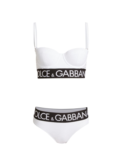 Shop Dolce & Gabbana Women's Logo Bikini In Bianco Ottico