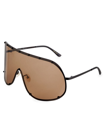 Shop Rick Owens Men's 60mm Mirrored Shield Sunglasses In Black Brown