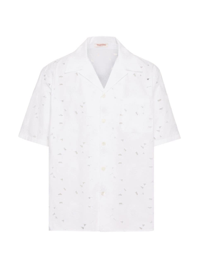 Shop Valentino Men's San Gallo Cotton Bowling Shirt In White