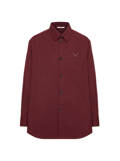 Shop Valentino Men's Stretch Cotton Canvas Shirt Jacket In Ruby