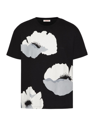 Shop Valentino Men's Cotton T-shirt With  Flower Portrait Print In Black