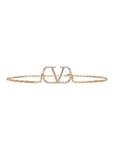 Shop Valentino Women's Vlogo Signature Chain Belt In Gold Crystal