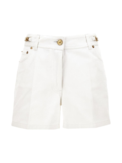 Shop Versace Women's Soft Denim Shorts In White