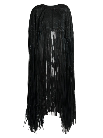Shop Giorgio Armani Women's Floor-length Fringe Silk Cape In Black